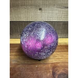 Lighted Mosaic Crackle Glass Purple Silver Orb 5”
